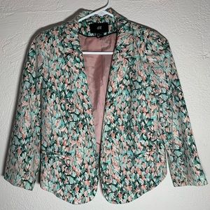 H&M Dusty Pink and Sage Green Abstract Floral Pattern Blazer - Size 12